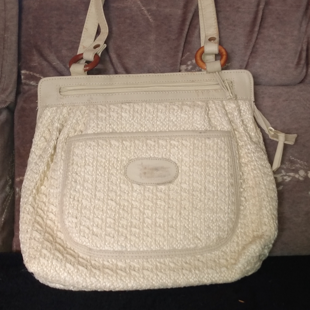 Vintage White weaved Crossbody Purse